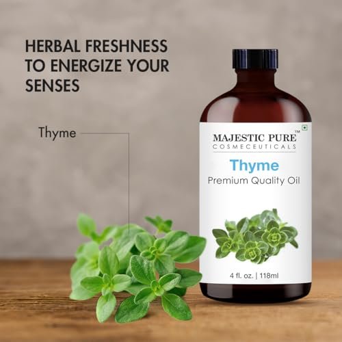 Majestic Pure Thymian Öl 100% rein und natürlich – Ätherisches Öl mit Glaspipette für Diffuser, Aromatherapie, Seifen- und Kerzenherstellung, 118 ml (4 Fl Oz)