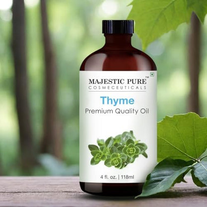 Majestic Pure Thymian Öl 100% rein und natürlich – Ätherisches Öl mit Glaspipette für Diffuser, Aromatherapie, Seifen- und Kerzenherstellung, 118 ml (4 Fl Oz)