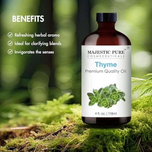 Majestic Pure Thymian Öl 100% rein und natürlich – Ätherisches Öl mit Glaspipette für Diffuser, Aromatherapie, Seifen- und Kerzenherstellung, 118 ml (4 Fl Oz)