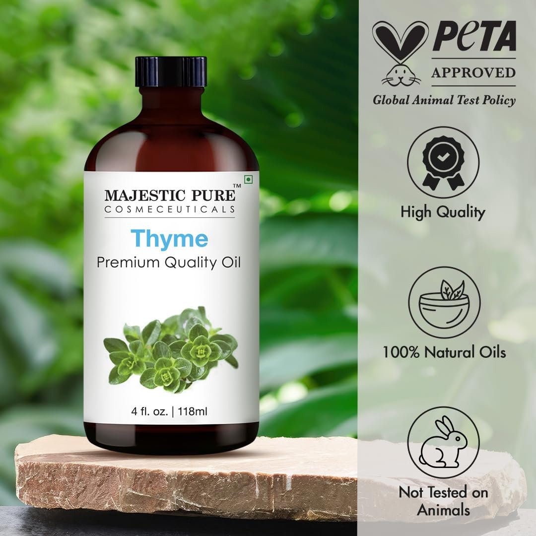 Majestic Pure Thymian Öl 100% rein und natürlich – Ätherisches Öl mit Glaspipette für Diffuser, Aromatherapie, Seifen- und Kerzenherstellung, 118 ml (4 Fl Oz)