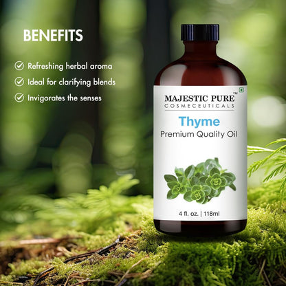 Majestic Pure Thymian Öl 100% rein und natürlich – Ätherisches Öl mit Glaspipette für Diffuser, Aromatherapie, Seifen- und Kerzenherstellung, 118 ml (4 Fl Oz)