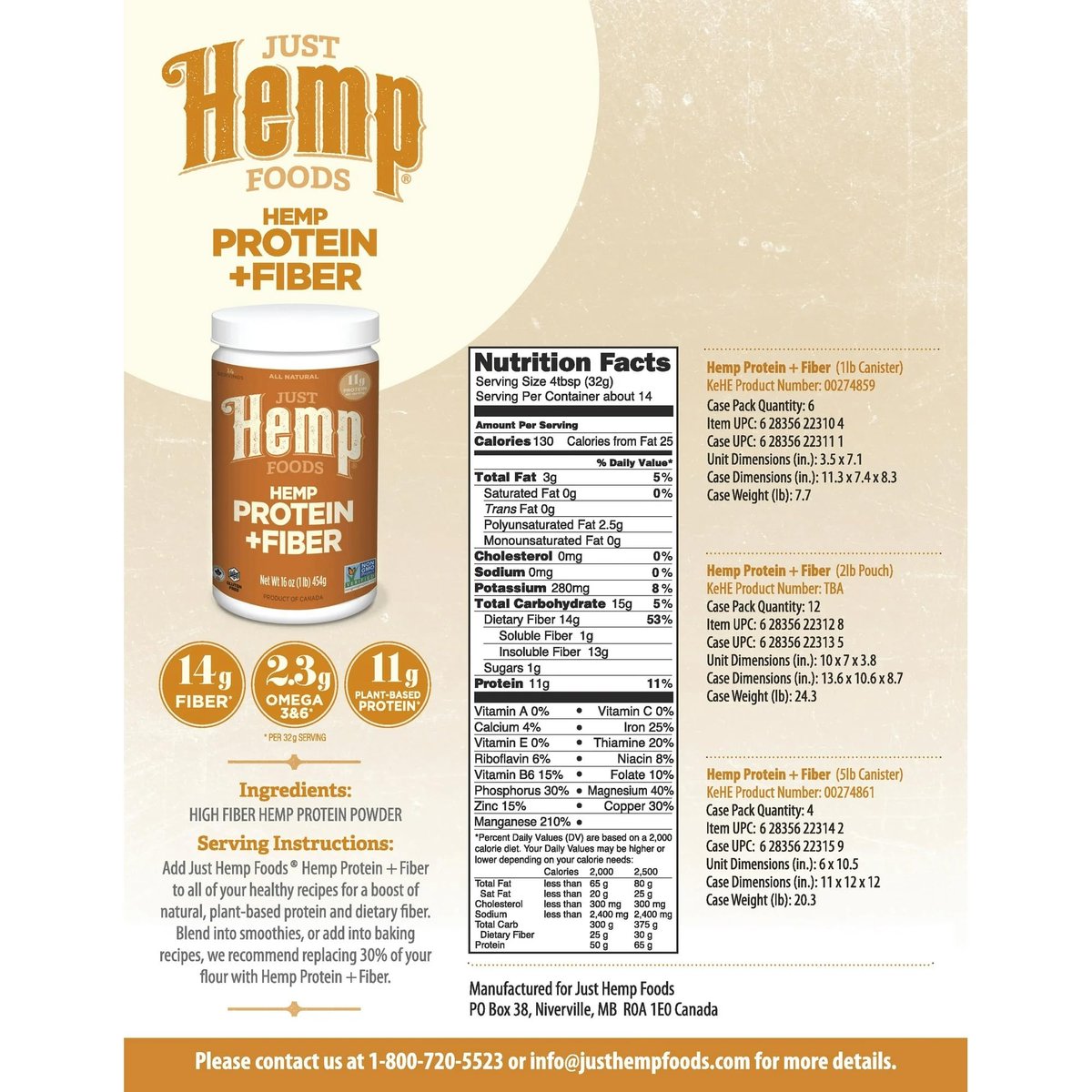 Just Hemp Foods Hanfproteinpulver Plus Ballaststoffe, Non-GMO verifiziert, 11g Protein & 11g Ballaststoffe pro Portion, 454 g – Verpackung kann variieren