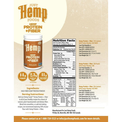 Just Hemp Foods Hanfproteinpulver Plus Ballaststoffe, Non-GMO verifiziert, 11g Protein & 11g Ballaststoffe pro Portion, 454 g – Verpackung kann variieren