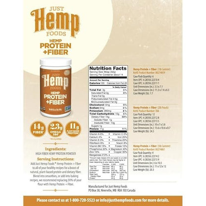 Just Hemp Foods Hanfproteinpulver Plus Ballaststoffe, Non-GMO verifiziert, 11g Protein & 11g Ballaststoffe pro Portion, 454 g – Verpackung kann variieren