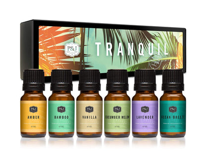 P&J Trading Duftöl Set Tranquil | Vanille, Gurkenmelone, Lavendel, Amber, Bambus & Meeresbrise – für Kerzen, Seifen, Diffuser & Frischeduft