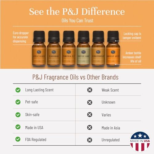 P&J Trading Duftöle für Diffuser – Gewürz-Set für Zuhause – 6 Flaschen à 10 ml – Apfelwein, Zimt & mehr – für Aromadiffuser, Kerzenherstellung, Seifenherstellung, Auto-Diffuser