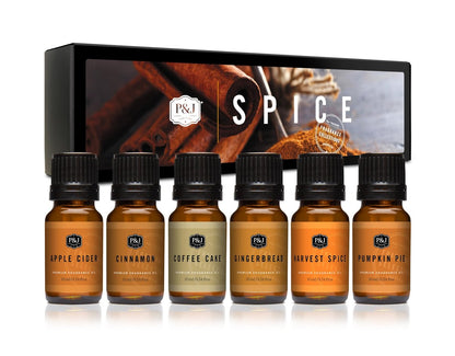 P&J Trading Duftöle für Diffuser – Gewürz-Set für Zuhause – 6 Flaschen à 10 ml – Apfelwein, Zimt & mehr – für Aromadiffuser, Kerzenherstellung, Seifenherstellung, Auto-Diffuser