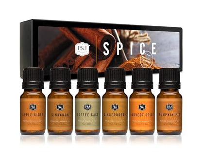 P&J Trading Duftöle für Diffuser – Gewürz-Set für Zuhause – 6 Flaschen à 10 ml – Apfelwein, Zimt & mehr – für Aromadiffuser, Kerzenherstellung, Seifenherstellung, Auto-Diffuser