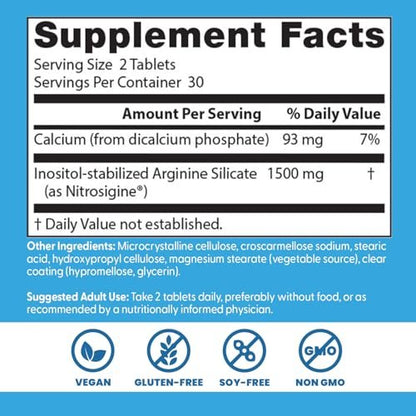 Doctor's Best Fast Acting Arginine Complex – L-Arginin Kapseln für Männer & Frauen, Unterstützt Stickstoffmonoxid-Spiegel, Durchblutung & Herz-Kreislauf-Gesundheit, 1500 mg pro Portion, Vegan – 60 Tabletten