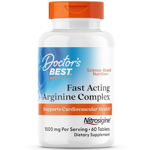 Doctor's Best Fast Acting Arginine Complex – L-Arginin Kapseln für Männer & Frauen, Unterstützt Stickstoffmonoxid-Spiegel, Durchblutung & Herz-Kreislauf-Gesundheit, 1500 mg pro Portion, Vegan – 60 Tabletten