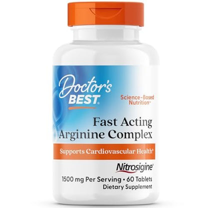 Doctor's Best Fast Acting Arginine Complex – L-Arginin Kapseln für Männer & Frauen, Unterstützt Stickstoffmonoxid-Spiegel, Durchblutung & Herz-Kreislauf-Gesundheit, 1500 mg pro Portion, Vegan – 60 Tabletten