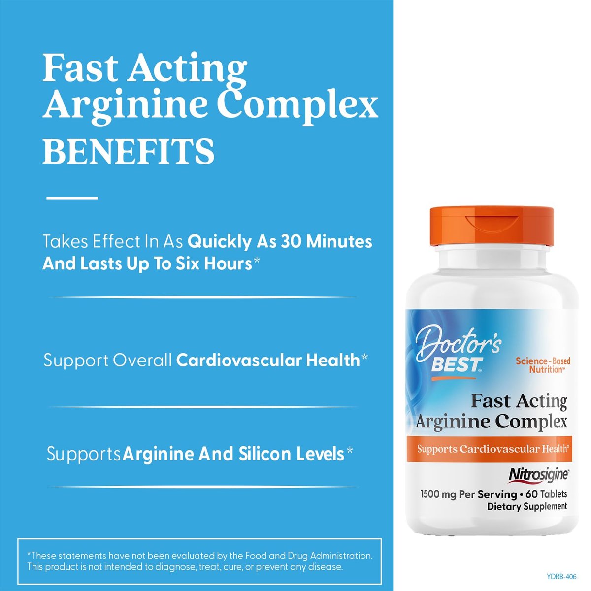 Doctor's Best Fast Acting Arginine Complex – L-Arginin Kapseln für Männer & Frauen, Unterstützt Stickstoffmonoxid-Spiegel, Durchblutung & Herz-Kreislauf-Gesundheit, 1500 mg pro Portion, Vegan – 60 Tabletten