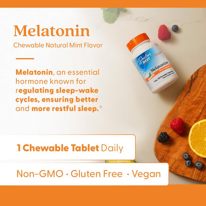 Doctors Best Melatonin 5 mg Kautabletten für Erwachsene – Schlafunterstützung für Männer & Frauen, glutenfrei, vegan, nicht gentechnisch verändert, natürlicher Minzgeschmack – 120 Kautabletten