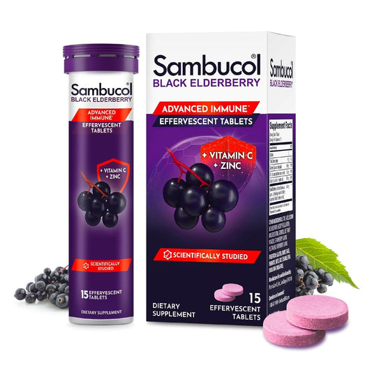 Sambucol Schwarzer Holunder Brausetabletten - Mit Zink und Vitamin C für Erwachsene, schnell löslich, ohne künstliche Aromen - 15 Stück