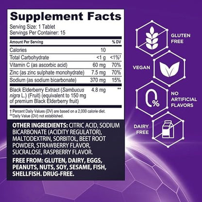 Sambucol Schwarzer Holunder Brausetabletten - Mit Zink und Vitamin C für Erwachsene, schnell löslich, ohne künstliche Aromen - 15 Stück