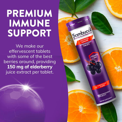 Sambucol Schwarzer Holunder Brausetabletten - Mit Zink und Vitamin C für Erwachsene, schnell löslich, ohne künstliche Aromen - 15 Stück