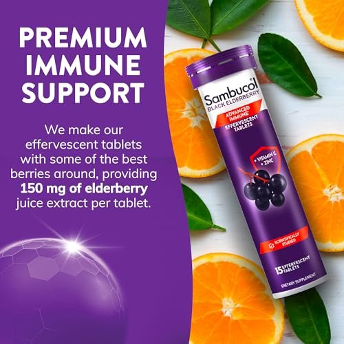 Sambucol Schwarzer Holunder Brausetabletten - Mit Zink und Vitamin C für Erwachsene, schnell löslich, ohne künstliche Aromen - 15 Stück