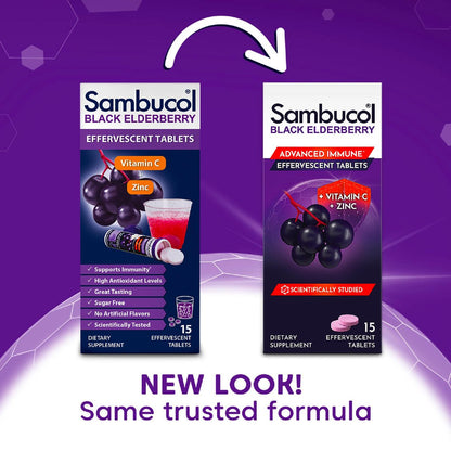 Sambucol Schwarzer Holunder Brausetabletten - Mit Zink und Vitamin C für Erwachsene, schnell löslich, ohne künstliche Aromen - 15 Stück