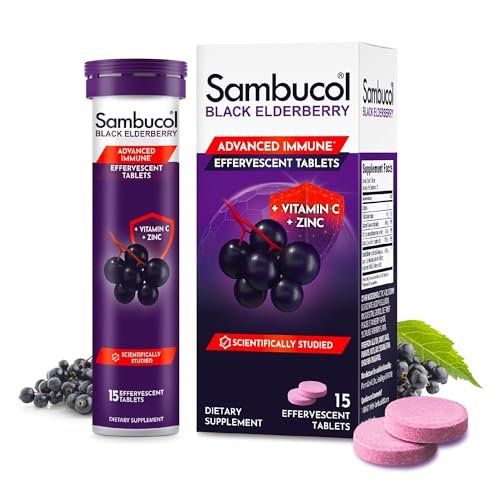 Sambucol Schwarzer Holunder Brausetabletten - Mit Zink und Vitamin C für Erwachsene, schnell löslich, ohne künstliche Aromen - 15 Stück