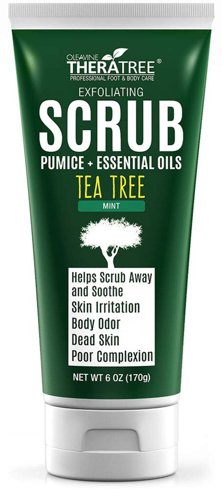 Oleavine TheraTree Teebaumöl Peeling Körperpeeling - Tiefenreinigendes Fuß- & Körperpeeling mit Aktivkohle, Pfefferminze, Spearmint & Neem - Beruhigendes Peeling für gesund aussehende Haut, 177 ml