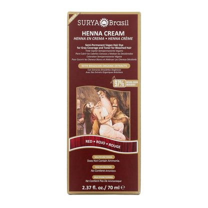Surya Brasil Henna Creme Rot – 97% natürliche Inhaltsstoffe, vegan, tierversuchsfrei, umweltfreundlich, semi-permanente Haarfarbe, intensive Feuchtigkeit & Glanz, 67 g