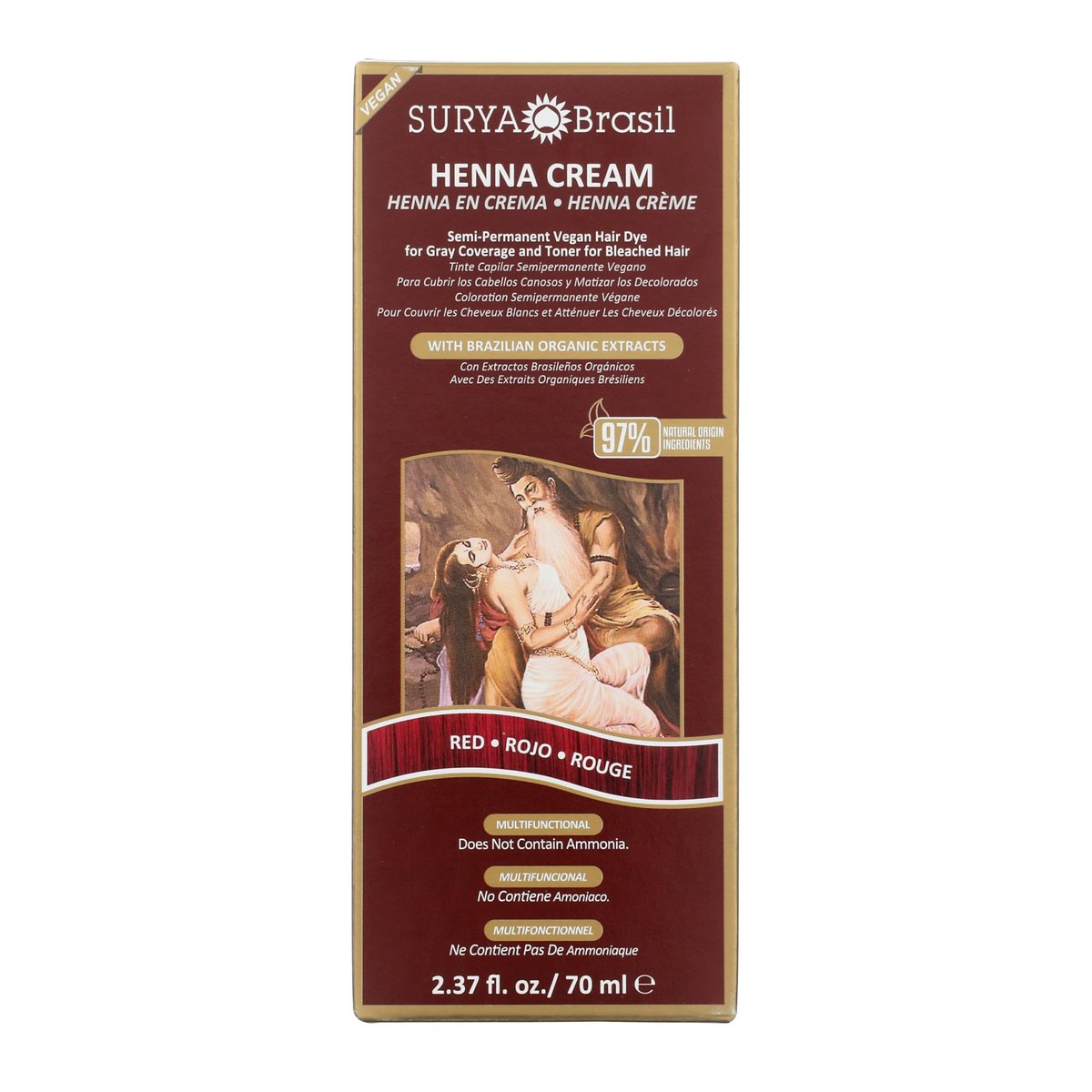 Surya Brasil Henna Creme Rot – 97% natürliche Inhaltsstoffe, vegan, tierversuchsfrei, umweltfreundlich, semi-permanente Haarfarbe, intensive Feuchtigkeit & Glanz, 67 g