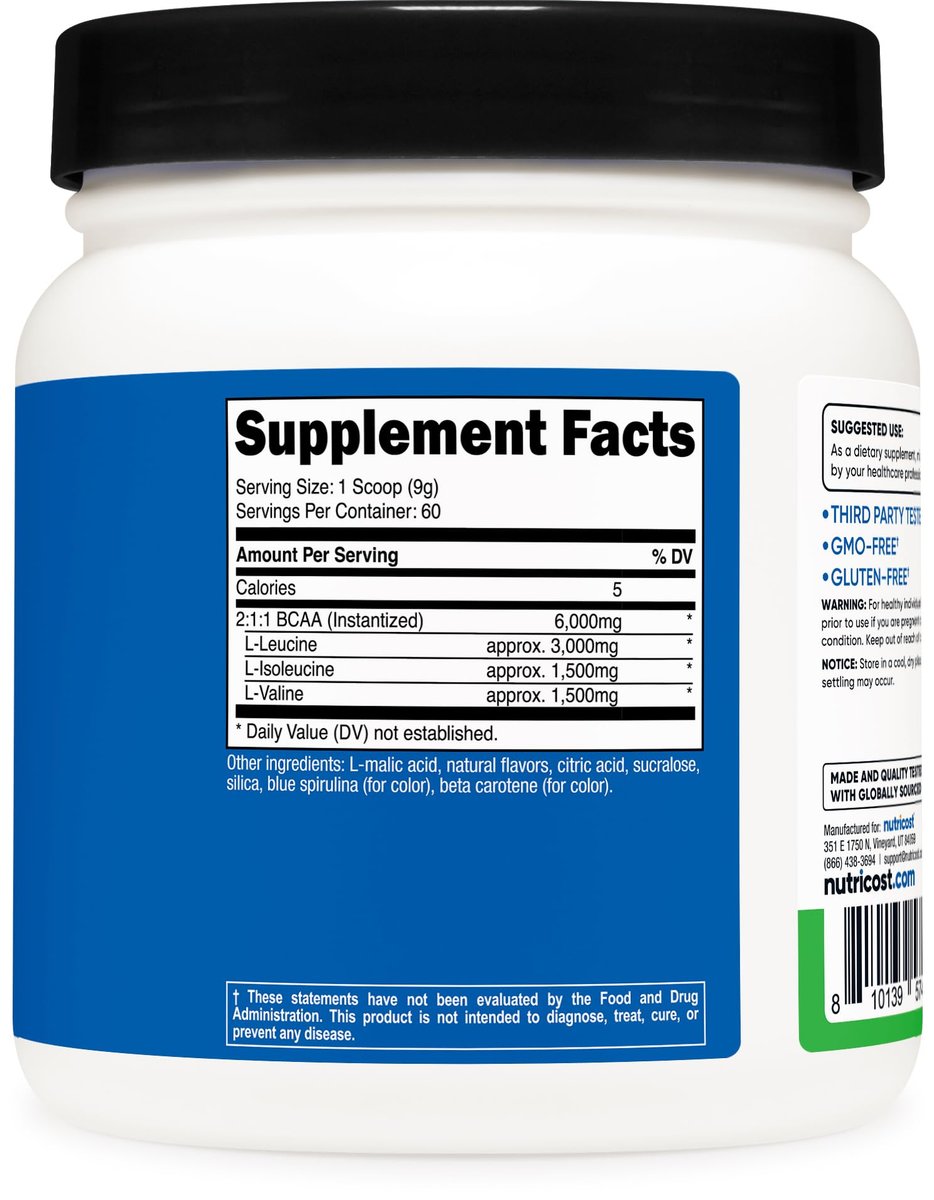 Nutricost BCAA Pulver 2:1:1 (Grüner Apfel, 60 Portionen)