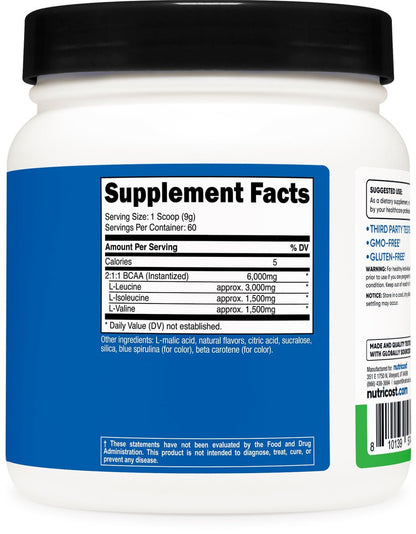 Nutricost BCAA Pulver 2:1:1 (Grüner Apfel, 60 Portionen)