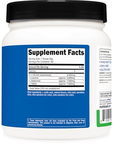 Nutricost BCAA Pulver 2:1:1 (Grüner Apfel, 60 Portionen)