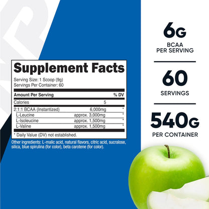 Nutricost BCAA Pulver 2:1:1 (Grüner Apfel, 60 Portionen)