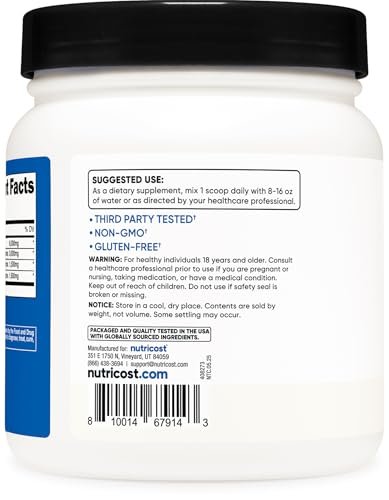 Nutricost BCAA Pulver 2:1:1 (90 Portionen, ohne Geschmack) – Verzweigtkettige Aminosäuren