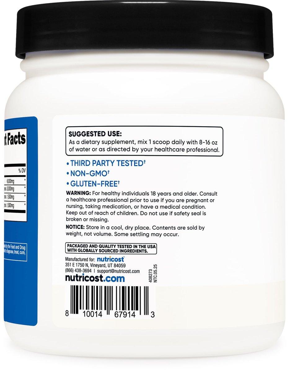 Nutricost BCAA Pulver 2:1:1 (90 Portionen, ohne Geschmack) – Verzweigtkettige Aminosäuren