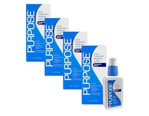Purpose Dual Treatment Feuchtigkeitslotion mit SPF 10 – Ölfrei, Duftstofffrei, Tägliche Feuchtigkeitspflege für Empfindliche Haut – 4 Fl Oz (Packung mit 4)