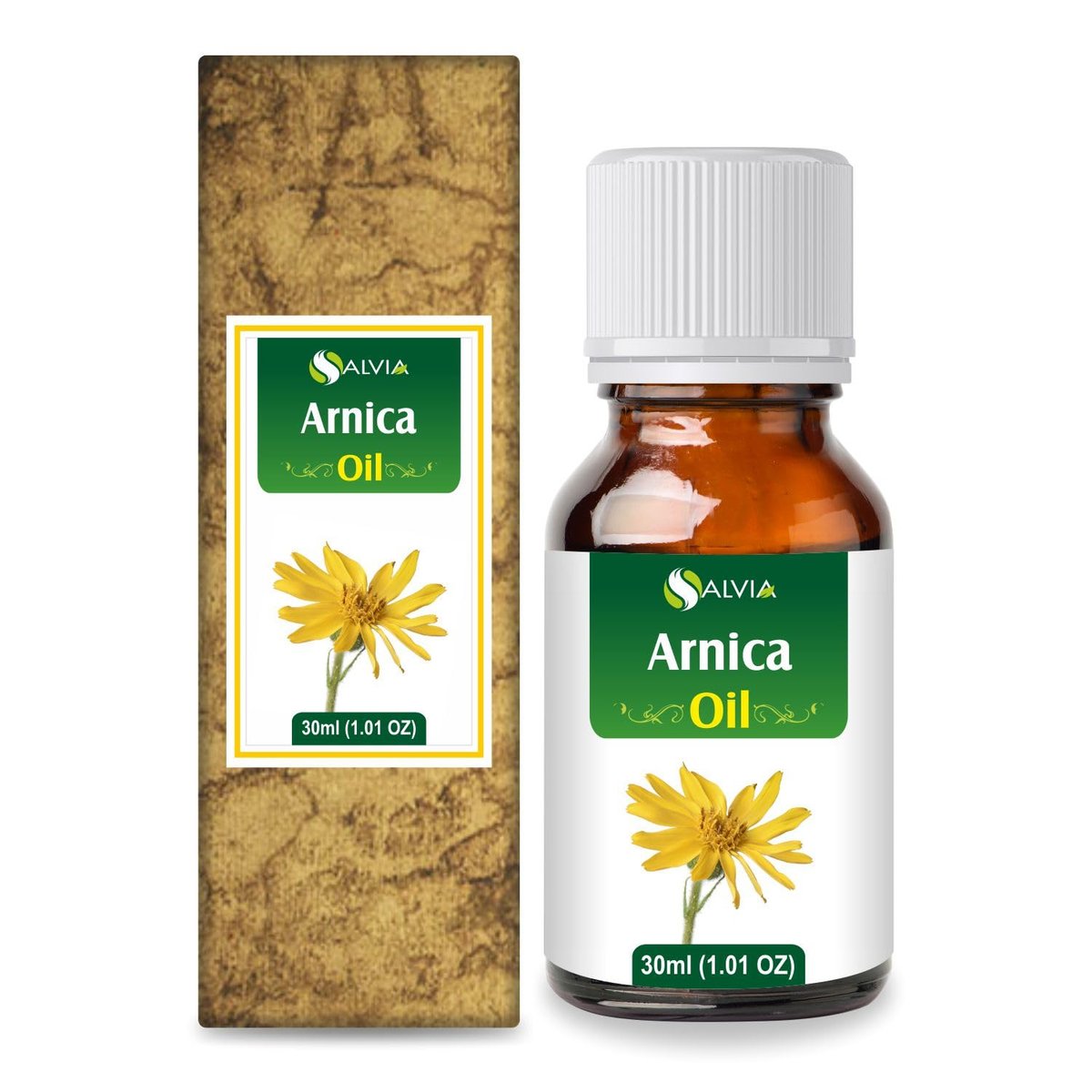 Arnica (Arnica Montana) Therapeutisches ätherisches Öl von Salvia – 30 ml (1,01 fl oz) in Amberflasche, natürlich, unverdünnt, kaltgepresst, rein