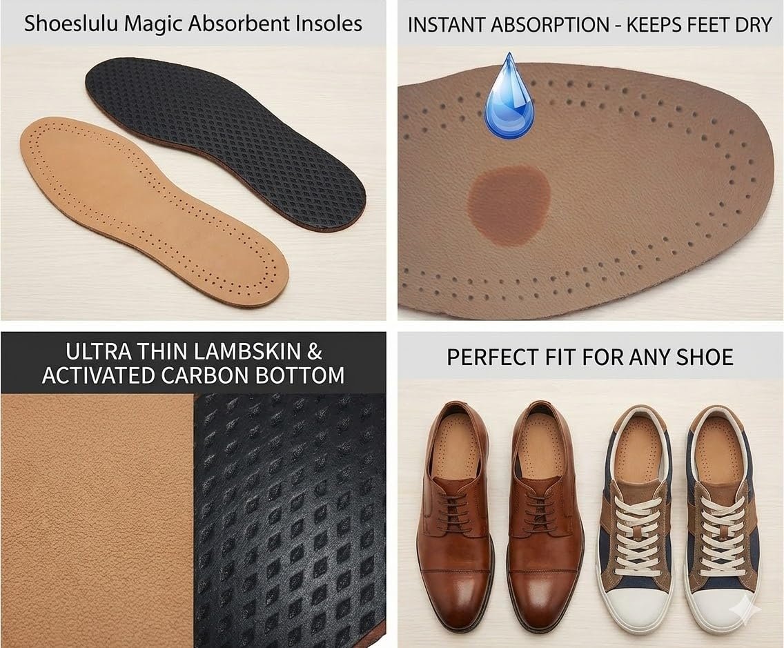 Shoeslulu Magic Absorbent Ultra Dünne Handgefertigte Lambskin Leder Einlegesohlen mit Atmungsaktiver Aktivkohle Unterseite (US Herren 10-10.5 / EU 43, Natur Lambskin)