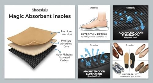 Shoeslulu Magic Absorbent Ultra Dünne Handgefertigte Lambskin Leder Einlegesohlen mit Atmungsaktiver Aktivkohle Unterseite (US Herren 10-10.5 / EU 43, Natur Lambskin)