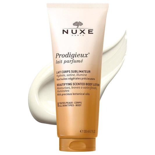 NUXE Prodigieux Schönheitspflege Körperlotion mit Kokos-, Argan- und Mandelölen, satinierter Finish-Feuchtigkeitsspender, 200 ml