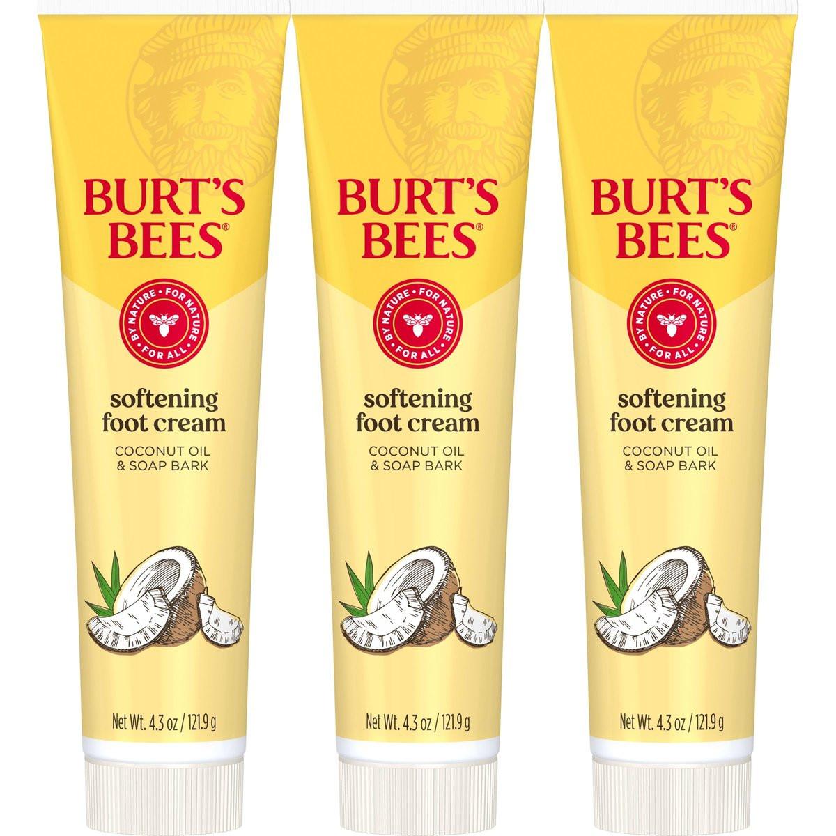 Burt's Bees Fußcreme mit Kokosöl und Seifenrinde, 4,3 Unzen, Packung mit 3