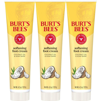 Burt's Bees Fußcreme mit Kokosöl und Seifenrinde, 4,3 Unzen, Packung mit 3