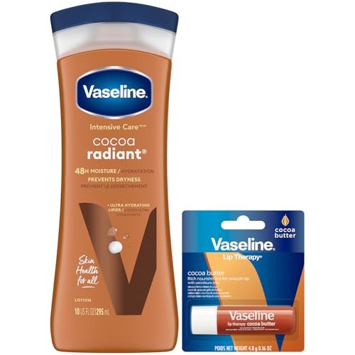 Vaseline Intensive Care Cocoa Radiant Hand- & Körperfeuchtigkeitscreme + Lippenpflege mit Kakaobutter für trockene Haut und Lippen