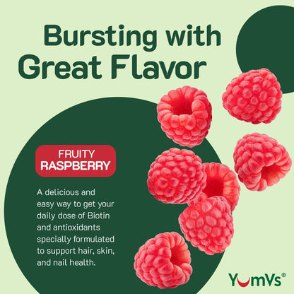 YUM-V'S Teen Multivitamin Gummis mit Biotin & Antioxidantien – Himbeergeschmack – Unterstützung für Haare, Haut & Nägel – Koschere Gummivitamine für Jugendliche 12–17 Jahre – 60 Stück