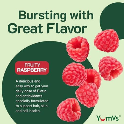 YUM-V'S Teen Multivitamin Gummis mit Biotin & Antioxidantien – Himbeergeschmack – Unterstützung für Haare, Haut & Nägel – Koschere Gummivitamine für Jugendliche 12–17 Jahre – 60 Stück
