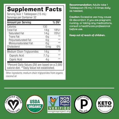 Nature's Way Bio-MCT-Öl, Gehirn- und Körperbrennstoff*, Flüssiges Kokosnuss-MCT-Öl mit C8-Capryl- und C10-Caprinsäure, 14 g mittelkettige Triglyceride pro Portion, Keto- und Paleo-zertifiziert, Nicht-GVO, 473 ml