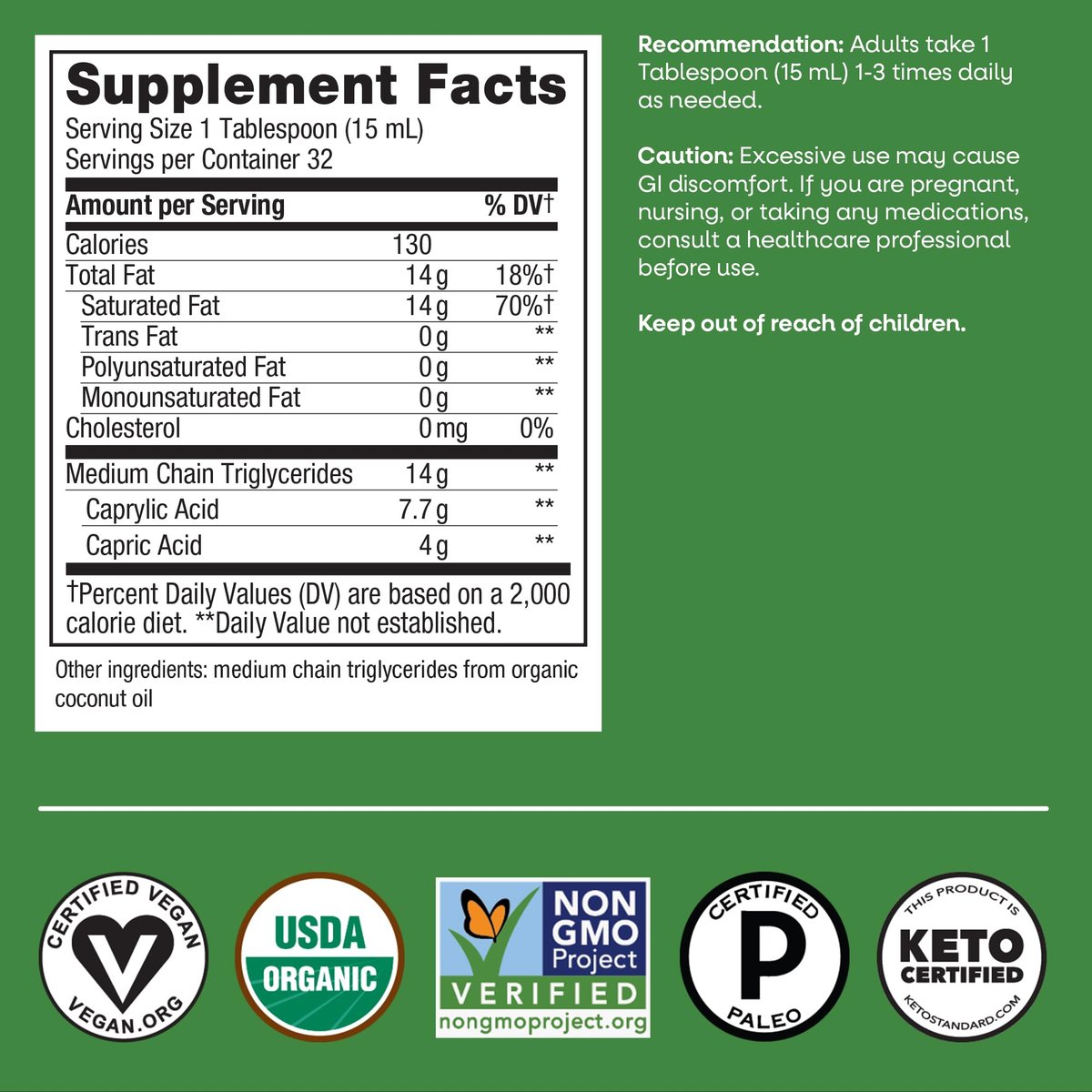Nature's Way Bio-MCT-Öl, Gehirn- und Körperbrennstoff*, Flüssiges Kokosnuss-MCT-Öl mit C8-Capryl- und C10-Caprinsäure, 14 g mittelkettige Triglyceride pro Portion, Keto- und Paleo-zertifiziert, Nicht-GVO, 473 ml