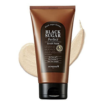SKINFOOD Black Sugar Perfect Scrub Foam 180g – Detoxifizierender Peeling-Schaumreiniger für Poren, sanfte & reichhaltige Reinigung, entfernt abgestorbene Hautzellen – für Männer & Frauen