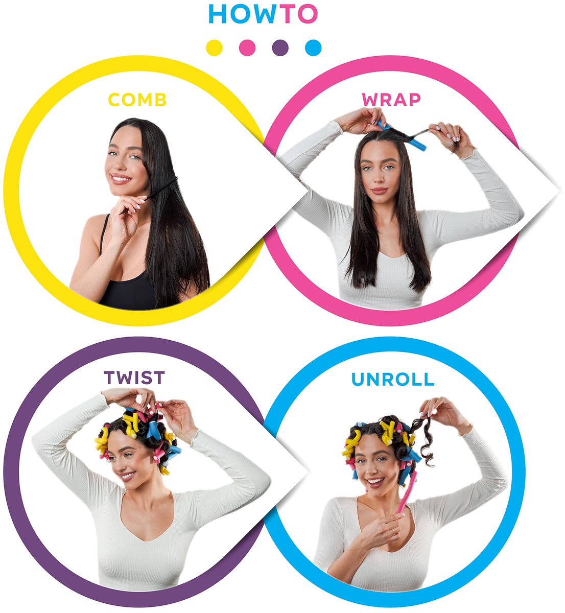 Tifara Beauty Salon Heatless Flexible Hair Rollers Curlers 42er-Pack 7" Weiche Schaumstoff Flexi Twist Lockenwickler für kurzes und langes Haar