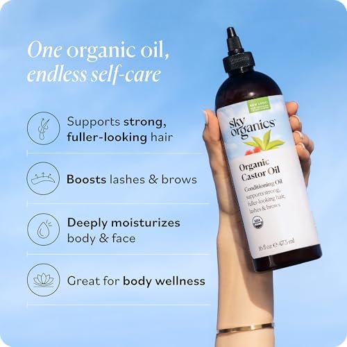 Sky Organics Rizinusöl Bio - Volumen-Haaröl - Für Kopfhaut, Wimpern, Augenbrauen - Reines Rizinusöl Kaltgepresst - Natürlicher Conditioner - Omega-Fettsäuren, Vegan - Schönheit, Haarpflege & Selbstpflege - 473 ml