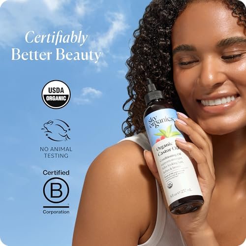 Sky Organics Rizinusöl Bio - Volumen-Haaröl - Für Kopfhaut, Wimpern, Augenbrauen - Reines Rizinusöl Kaltgepresst - Natürlicher Conditioner - Omega-Fettsäuren, Vegan - Schönheit, Haarpflege & Selbstpflege - 473 ml