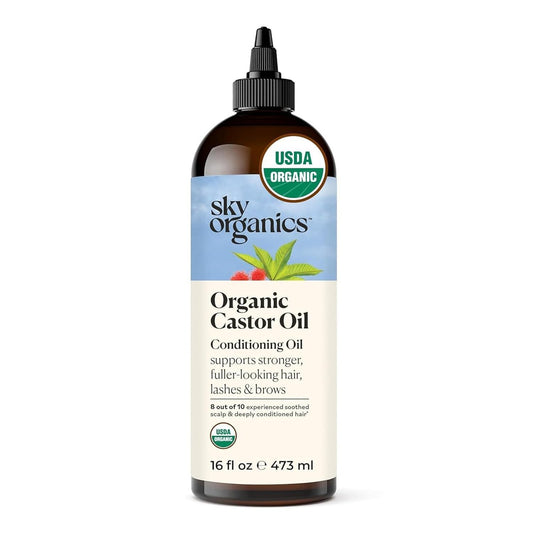 Sky Organics Rizinusöl Bio - Volumen-Haaröl - Für Kopfhaut, Wimpern, Augenbrauen - Reines Rizinusöl Kaltgepresst - Natürlicher Conditioner - Omega-Fettsäuren, Vegan - Schönheit, Haarpflege & Selbstpflege - 473 ml