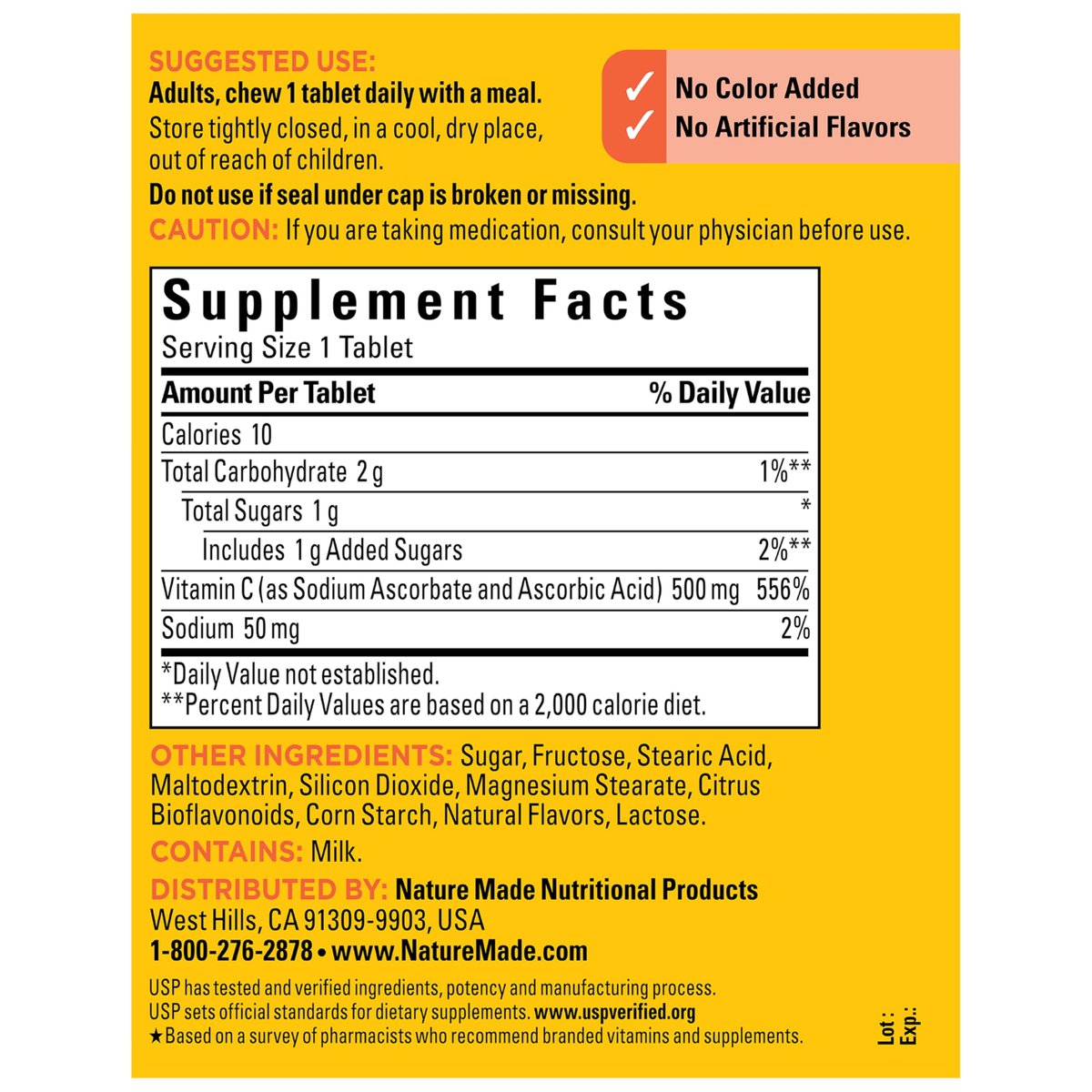 Nature Made Vitamin C 500 mg Kautabletten – Immunsystem stärken, 150 Tabletten, 150 Tage Vorrat